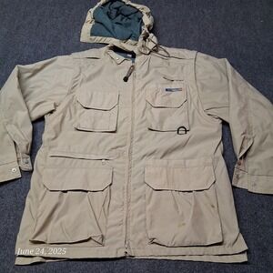 Exofficio Nylon Fishing Jacket Men‎ Size Small Brown Hooded Safari Photographs
